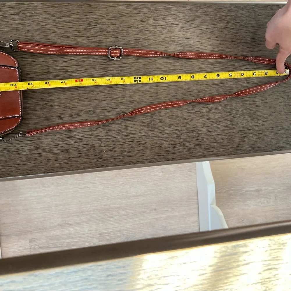 Cognac Leather Mini Vertical Cell Phone Crossbody Bag - Picture 10 of 11